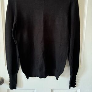 Love Tree Slipover Black Sweater, Round Neck, 5 white pearls at each wrist NWOT
